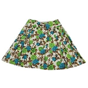 Vintage‎ Milly Of New York Floral Pleated Skirt Bergdorf Goodman Blue Green Sz 6